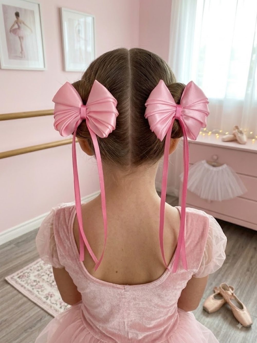 Pink Satin Ribbon Hair Bows for Kids